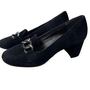 Womans Aerosoles heelrest rockstar black suede silver chain heels size 6.5